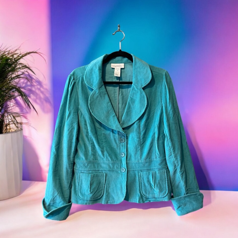 Chadwick’s Turquoise Corduroy Blazer Jacket with Rounded Lapel